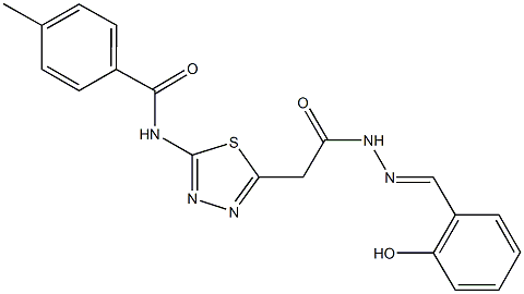 N-(5-{2-[2-(2-hydroxybenzylidene)hydrazino]-2-oxoethyl}-1,3,4-thiadiazol-2-yl)-4-methylbenzamide Structure