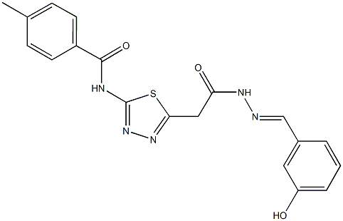 N-(5-{2-[2-(3-hydroxybenzylidene)hydrazino]-2-oxoethyl}-1,3,4-thiadiazol-2-yl)-4-methylbenzamide Struktur