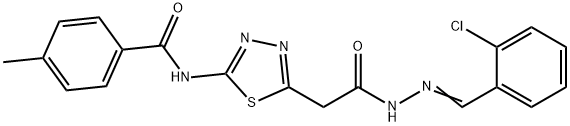 N-(5-{2-[2-(2-chlorobenzylidene)hydrazino]-2-oxoethyl}-1,3,4-thiadiazol-2-yl)-4-methylbenzamide 化学構造式