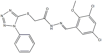 N'-(3,5-dichloro-2-methoxybenzylidene)-2-[(1-phenyl-1H-tetraazol-5-yl)sulfanyl]acetohydrazide Struktur