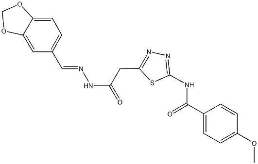N-(5-{2-[2-(1,3-benzodioxol-5-ylmethylene)hydrazino]-2-oxoethyl}-1,3,4-thiadiazol-2-yl)-4-methoxybenzamide 化学構造式