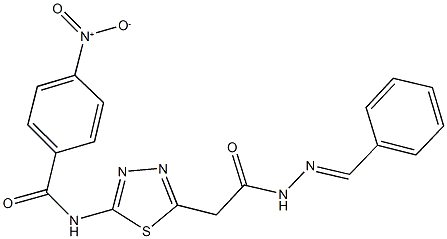 N-{5-[2-(2-benzylidenehydrazino)-2-oxoethyl]-1,3,4-thiadiazol-2-yl}-4-nitrobenzamide Structure