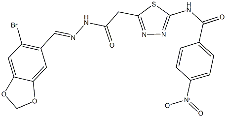 N-[5-(2-{2-[(6-bromo-1,3-benzodioxol-5-yl)methylene]hydrazino}-2-oxoethyl)-1,3,4-thiadiazol-2-yl]-4-nitrobenzamide Struktur