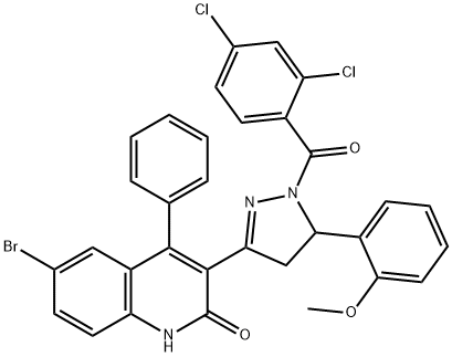 6-bromo-3-{1-[(2,4-dichlorophenyl)carbonyl]-5-[2-(methyloxy)phenyl]-4,5-dihydro-1H-pyrazol-3-yl}-4-phenylquinolin-2(1H)-one,324010-45-9,结构式
