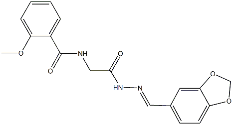 N-{2-[2-(1,3-benzodioxol-5-ylmethylene)hydrazino]-2-oxoethyl}-2-methoxybenzamide 化学構造式