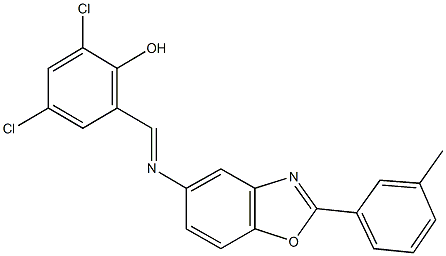 2,4-dichloro-6-({[2-(3-methylphenyl)-1,3-benzoxazol-5-yl]imino}methyl)phenol Structure