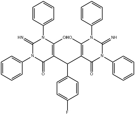 5-[(4-fluorophenyl)(6-hydroxy-2-imino-4-oxo-1,3-diphenyl-1,2,3,4-tetrahydro-5-pyrimidinyl)methyl]-6-hydroxy-2-imino-1,3-diphenyl-2,3-dihydro-4(1H)-pyrimidinone 结构式