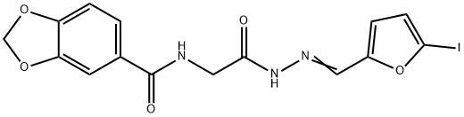 N-(2-{2-[(5-iodo-2-furyl)methylene]hydrazino}-2-oxoethyl)-1,3-benzodioxole-5-carboxamide 化学構造式