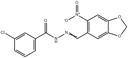 3-chloro-N'-({6-nitro-1,3-benzodioxol-5-yl}methylene)benzohydrazide 化学構造式