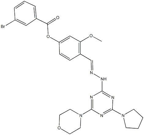 3-methoxy-4-{2-[4-(4-morpholinyl)-6-(1-pyrrolidinyl)-1,3,5-triazin-2-yl]carbohydrazonoyl}phenyl 3-bromobenzoate 结构式