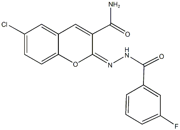 6-chloro-2-[(3-fluorobenzoyl)hydrazono]-2H-chromene-3-carboxamide Structure