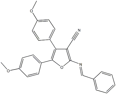 2-(benzylideneamino)-4,5-bis(4-methoxyphenyl)-3-furonitrile Structure