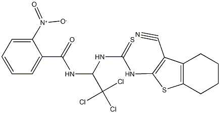 2-nitro-N-[2,2,2-trichloro-1-({[(3-cyano-4,5,6,7-tetrahydro-1-benzothien-2-yl)amino]carbothioyl}amino)ethyl]benzamide Structure