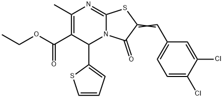 ethyl 2-(3,4-dichlorobenzylidene)-7-methyl-3-oxo-5-(2-thienyl)-2,3-dihydro-5H-[1,3]thiazolo[3,2-a]pyrimidine-6-carboxylate 结构式