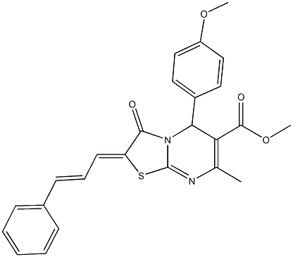 methyl 5-(4-methoxyphenyl)-7-methyl-3-oxo-2-(3-phenyl-2-propenylidene)-2,3-dihydro-5H-[1,3]thiazolo[3,2-a]pyrimidine-6-carboxylate Struktur