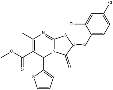 methyl 2-(2,4-dichlorobenzylidene)-7-methyl-3-oxo-5-(2-thienyl)-2,3-dihydro-5H-[1,3]thiazolo[3,2-a]pyrimidine-6-carboxylate 化学構造式