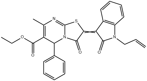 ethyl 2-(1-allyl-2-oxo-1,2-dihydro-3H-indol-3-ylidene)-7-methyl-3-oxo-5-phenyl-2,3-dihydro-5H-[1,3]thiazolo[3,2-a]pyrimidine-6-carboxylate 化学構造式