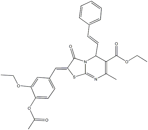 ethyl 2-[4-(acetyloxy)-3-ethoxybenzylidene]-7-methyl-3-oxo-5-(2-phenylvinyl)-2,3-dihydro-5H-[1,3]thiazolo[3,2-a]pyrimidine-6-carboxylate Structure