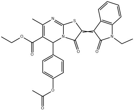 ethyl 5-[4-(acetyloxy)phenyl]-2-(1-ethyl-2-oxo-1,2-dihydro-3H-indol-3-ylidene)-7-methyl-3-oxo-2,3-dihydro-5H-[1,3]thiazolo[3,2-a]pyrimidine-6-carboxylate Structure