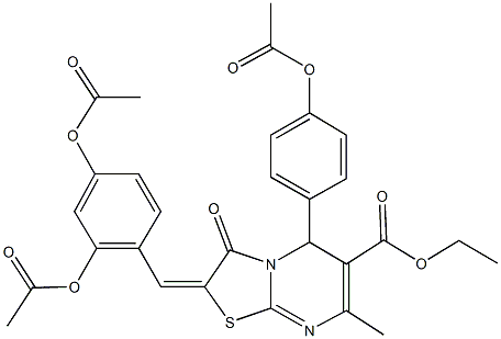 ethyl 5-[4-(acetyloxy)phenyl]-2-[2,4-bis(acetyloxy)benzylidene]-7-methyl-3-oxo-2,3-dihydro-5H-[1,3]thiazolo[3,2-a]pyrimidine-6-carboxylate Struktur