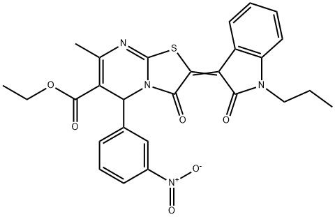 ethyl 5-{3-nitrophenyl}-7-methyl-3-oxo-2-(2-oxo-1-propyl-1,2-dihydro-3H-indol-3-ylidene)-2,3-dihydro-5H-[1,3]thiazolo[3,2-a]pyrimidine-6-carboxylate Structure