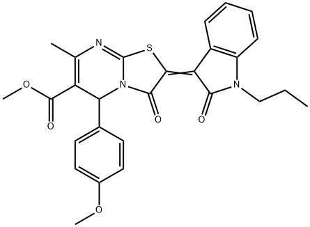 methyl 5-(4-methoxyphenyl)-7-methyl-3-oxo-2-(2-oxo-1-propyl-1,2-dihydro-3H-indol-3-ylidene)-2,3-dihydro-5H-[1,3]thiazolo[3,2-a]pyrimidine-6-carboxylate Structure