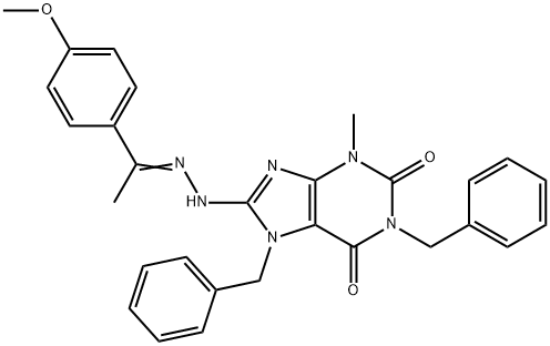 1,7-dibenzyl-8-{2-[1-(4-methoxyphenyl)ethylidene]hydrazino}-3-methyl-3,7-dihydro-1H-purine-2,6-dione Struktur