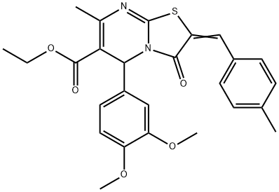 ethyl 5-(3,4-dimethoxyphenyl)-7-methyl-2-(4-methylbenzylidene)-3-oxo-2,3-dihydro-5H-[1,3]thiazolo[3,2-a]pyrimidine-6-carboxylate,324543-03-5,结构式