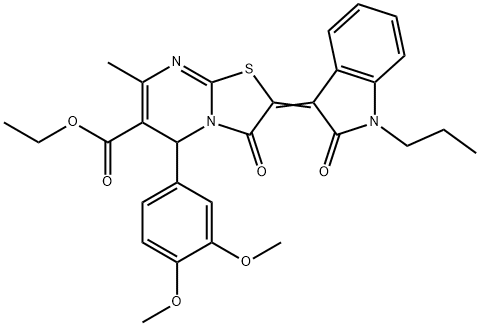 ethyl 5-(3,4-dimethoxyphenyl)-7-methyl-3-oxo-2-(2-oxo-1-propyl-1,2-dihydro-3H-indol-3-ylidene)-2,3-dihydro-5H-[1,3]thiazolo[3,2-a]pyrimidine-6-carboxylate Structure