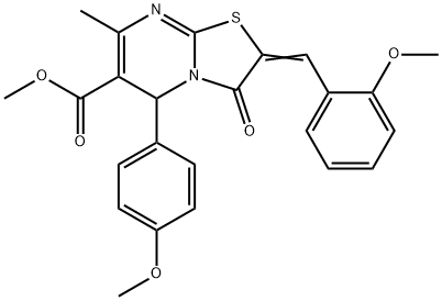 methyl 2-(2-methoxybenzylidene)-5-(4-methoxyphenyl)-7-methyl-3-oxo-2,3-dihydro-5H-[1,3]thiazolo[3,2-a]pyrimidine-6-carboxylate,324543-50-2,结构式