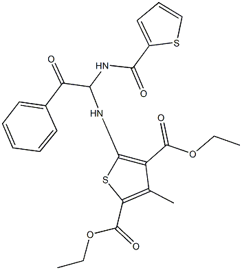 diethyl 3-methyl-5-({2-oxo-2-phenyl-1-[(2-thienylcarbonyl)amino]ethyl}amino)-2,4-thiophenedicarboxylate Structure