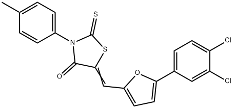 5-{[5-(3,4-dichlorophenyl)-2-furyl]methylene}-3-(4-methylphenyl)-2-thioxo-1,3-thiazolidin-4-one 化学構造式