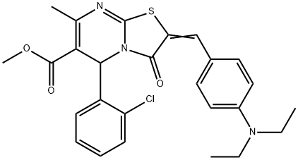 methyl 5-(2-chlorophenyl)-2-[4-(diethylamino)benzylidene]-7-methyl-3-oxo-2,3-dihydro-5H-[1,3]thiazolo[3,2-a]pyrimidine-6-carboxylate 化学構造式