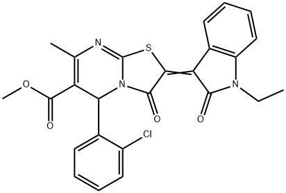 methyl 5-(2-chlorophenyl)-2-(1-ethyl-2-oxo-1,2-dihydro-3H-indol-3-ylidene)-7-methyl-3-oxo-2,3-dihydro-5H-[1,3]thiazolo[3,2-a]pyrimidine-6-carboxylate Structure