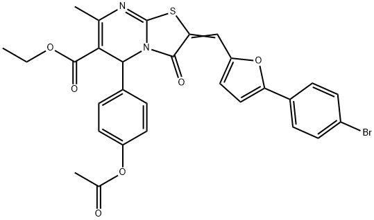 ethyl 5-[4-(acetyloxy)phenyl]-2-{[5-(4-bromophenyl)-2-furyl]methylene}-7-methyl-3-oxo-2,3-dihydro-5H-[1,3]thiazolo[3,2-a]pyrimidine-6-carboxylate,324568-17-4,结构式