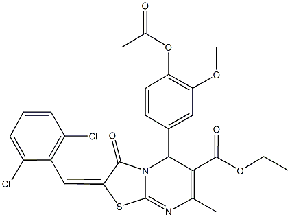 ethyl 5-[4-(acetyloxy)-3-methoxyphenyl]-2-(2,6-dichlorobenzylidene)-7-methyl-3-oxo-2,3-dihydro-5H-[1,3]thiazolo[3,2-a]pyrimidine-6-carboxylate Structure