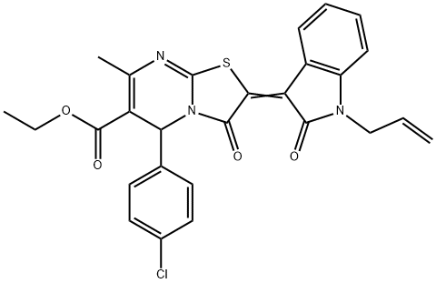 ethyl 2-(1-allyl-2-oxo-1,2-dihydro-3H-indol-3-ylidene)-5-(4-chlorophenyl)-7-methyl-3-oxo-2,3-dihydro-5H-[1,3]thiazolo[3,2-a]pyrimidine-6-carboxylate,324576-95-6,结构式