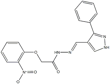 2-{2-nitrophenoxy}-N'-[(3-phenyl-1H-pyrazol-4-yl)methylene]acetohydrazide Struktur