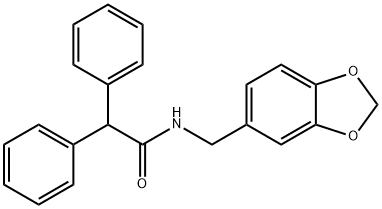 N-(1,3-benzodioxol-5-ylmethyl)-2,2-diphenylacetamide 化学構造式