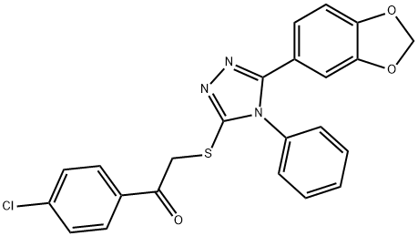 2-{[5-(1,3-benzodioxol-5-yl)-4-phenyl-4H-1,2,4-triazol-3-yl]sulfanyl}-1-(4-chlorophenyl)ethanone Struktur