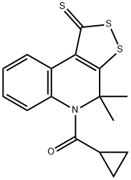 5-(cyclopropylcarbonyl)-4,4-dimethyl-4,5-dihydro-1H-[1,2]dithiolo[3,4-c]quinoline-1-thione 化学構造式