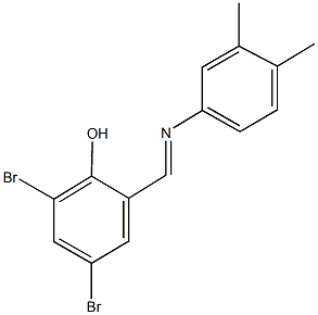 2,4-dibromo-6-{[(3,4-dimethylphenyl)imino]methyl}phenol Struktur