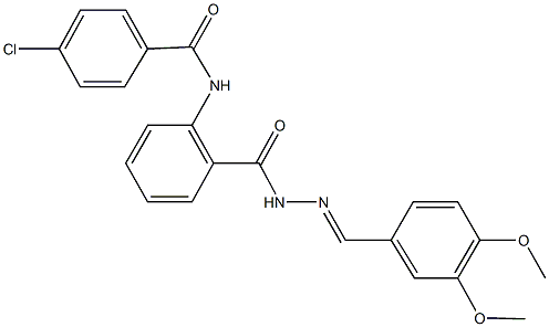 4-chloro-N-(2-{[2-(3,4-dimethoxybenzylidene)hydrazino]carbonyl}phenyl)benzamide 化学構造式