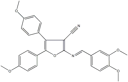 2-[(3,4-dimethoxybenzylidene)amino]-4,5-bis(4-methoxyphenyl)-3-furonitrile 化学構造式