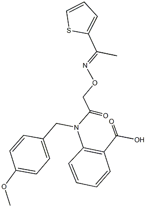 2-{(4-methoxybenzyl)[({[1-(2-thienyl)ethylidene]amino}oxy)acetyl]amino}benzoic acid Structure