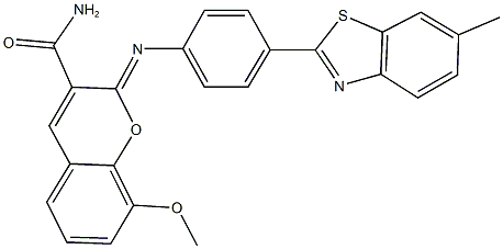 8-methoxy-2-{[4-(6-methyl-1,3-benzothiazol-2-yl)phenyl]imino}-2H-chromene-3-carboxamide Structure