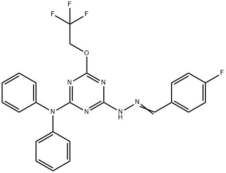 4-fluorobenzaldehyde [4-(diphenylamino)-6-(2,2,2-trifluoroethoxy)-1,3,5-triazin-2-yl]hydrazone 化学構造式