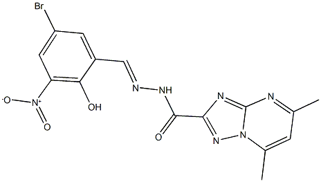 N'-{5-bromo-2-hydroxy-3-nitrobenzylidene}-5,7-dimethyl[1,2,4]triazolo[1,5-a]pyrimidine-2-carbohydrazide Struktur