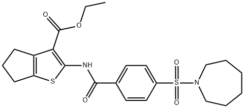 ethyl 2-{[4-(1-azepanylsulfonyl)benzoyl]amino}-5,6-dihydro-4H-cyclopenta[b]thiophene-3-carboxylate 化学構造式