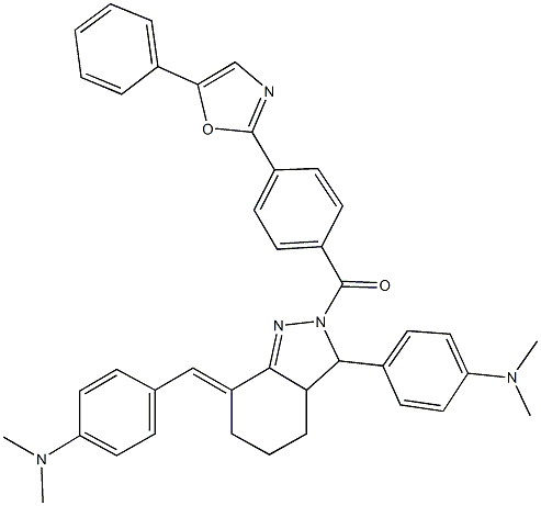N-(4-{7-[4-(dimethylamino)benzylidene]-2-[4-(5-phenyl-1,3-oxazol-2-yl)benzoyl]-3,3a,4,5,6,7-hexahydro-2H-indazol-3-yl}phenyl)-N,N-dimethylamine 结构式